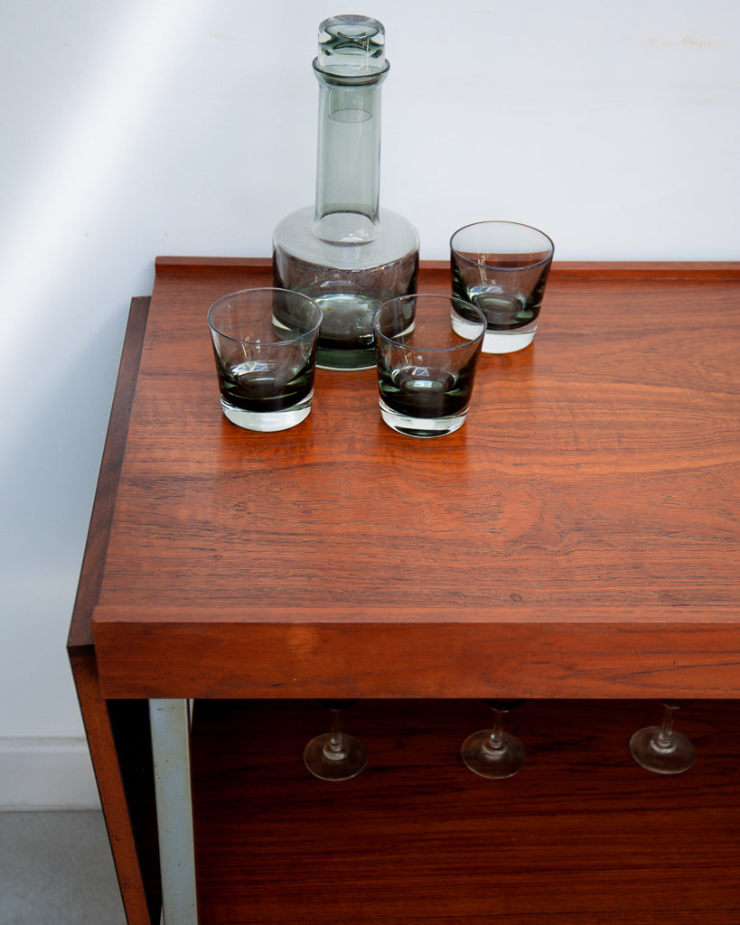 Afromosia Teak & Chrome Cocktail Trolley / Bar