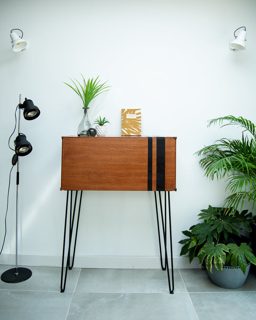 Mid Century Teak Desk / Cocktail Cabinet (Stripes)