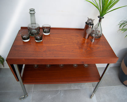 Afromosia Teak & Chrome Cocktail Trolley / Bar
