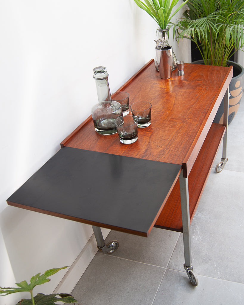 Afromosia Teak & Chrome Cocktail Trolley / Bar