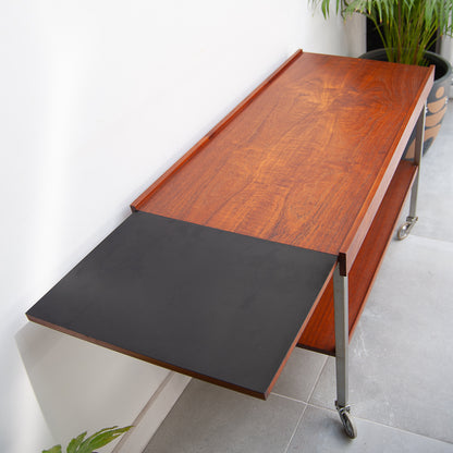 Afromosia Teak & Chrome Cocktail Trolley / Bar