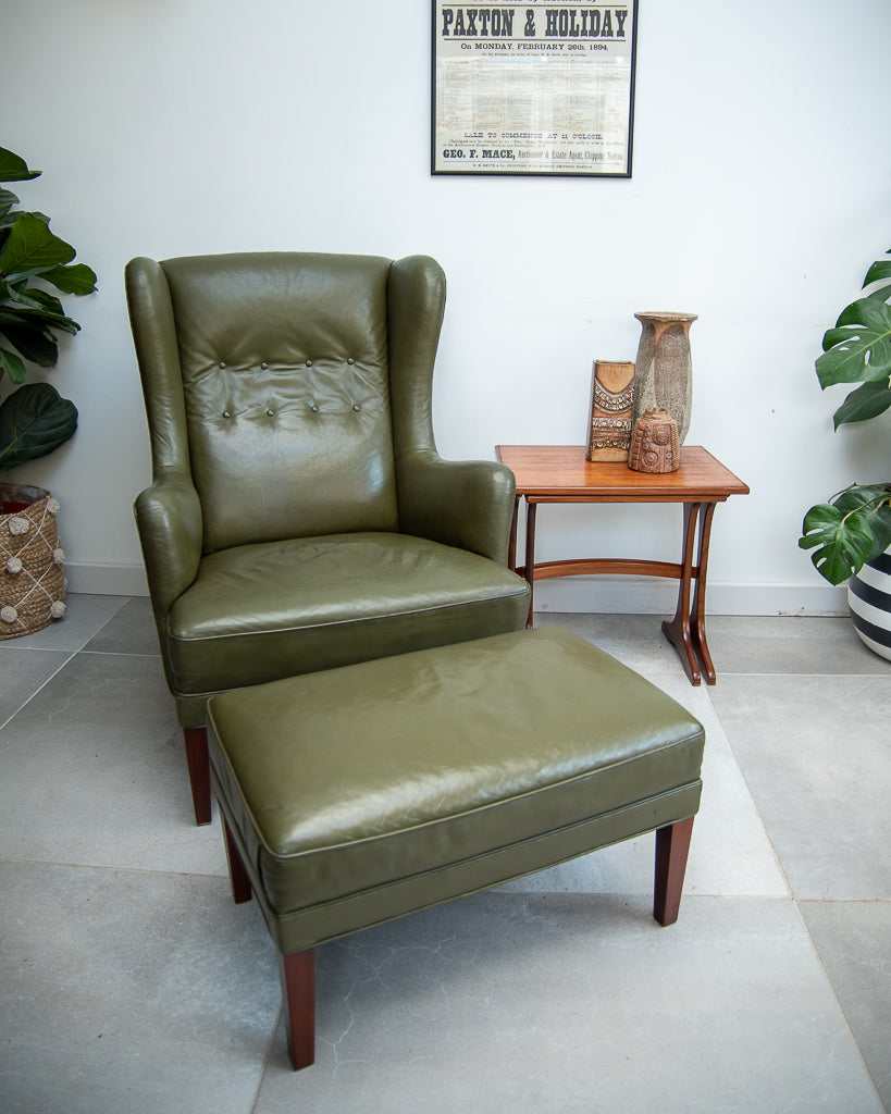 Mid Century Danish Leather Wingback Armchair