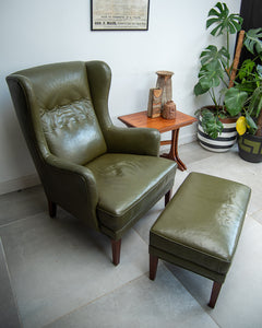 Mid Century Danish Leather Wingback Armchair