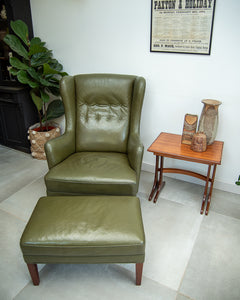 Mid Century Danish Leather Wingback Armchair
