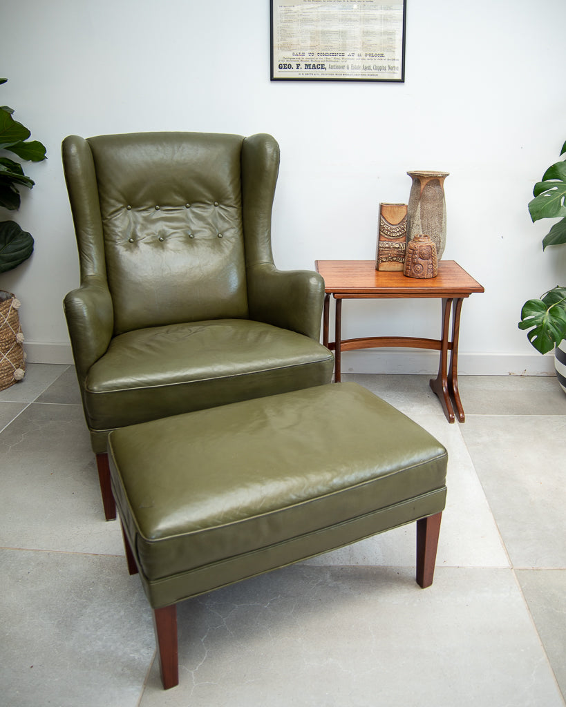 Mid Century Danish Leather Wingback Armchair