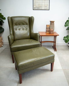 Mid Century Danish Leather Wingback Armchair