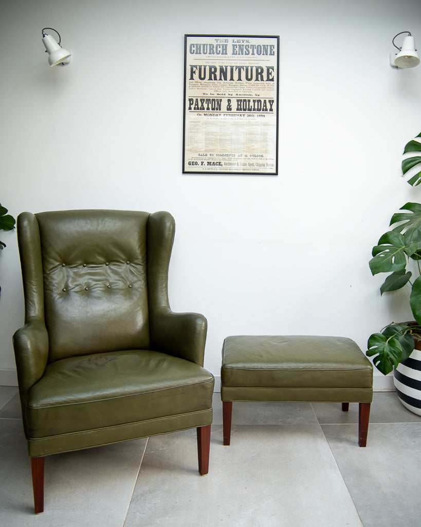 Mid Century Danish Leather Wingback Armchair