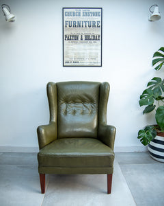 Mid Century Danish Leather Wingback Armchair