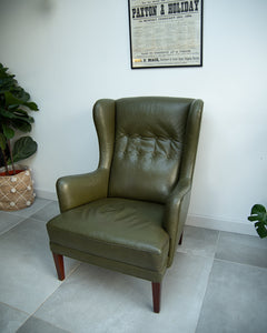 Mid Century Danish Leather Wingback Armchair