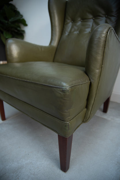 Mid Century Danish Leather Wingback Armchair