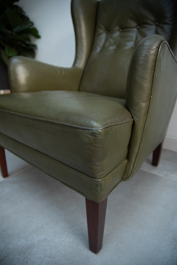 Mid Century Danish Leather Wingback Armchair