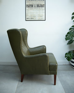 Mid Century Danish Leather Wingback Armchair