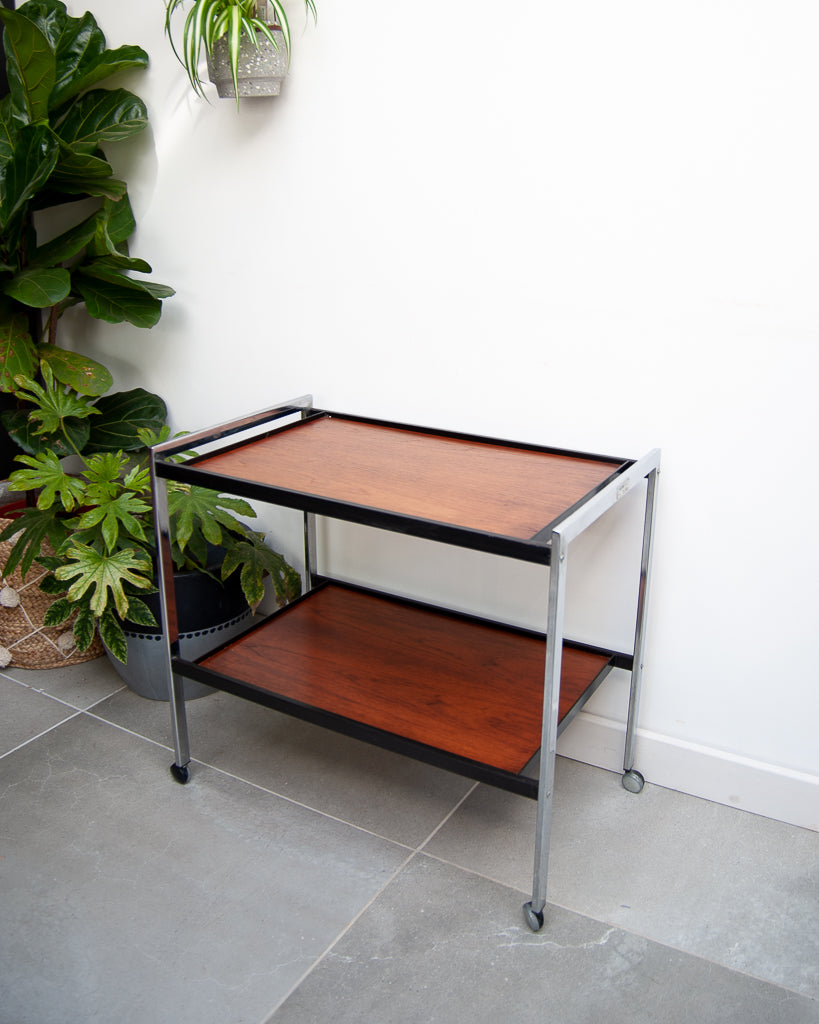 Howard Miller Teak & Chrome Cocktail Trolley / Bar