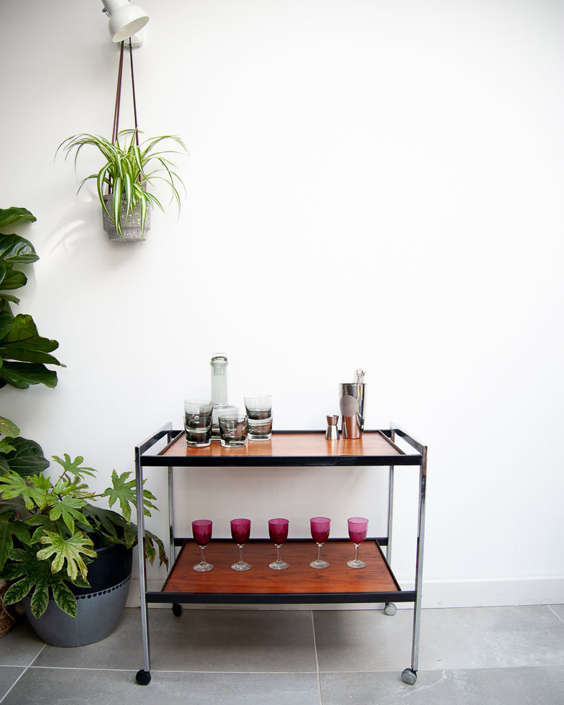 Howard Miller Teak & Chrome Cocktail Trolley / Bar