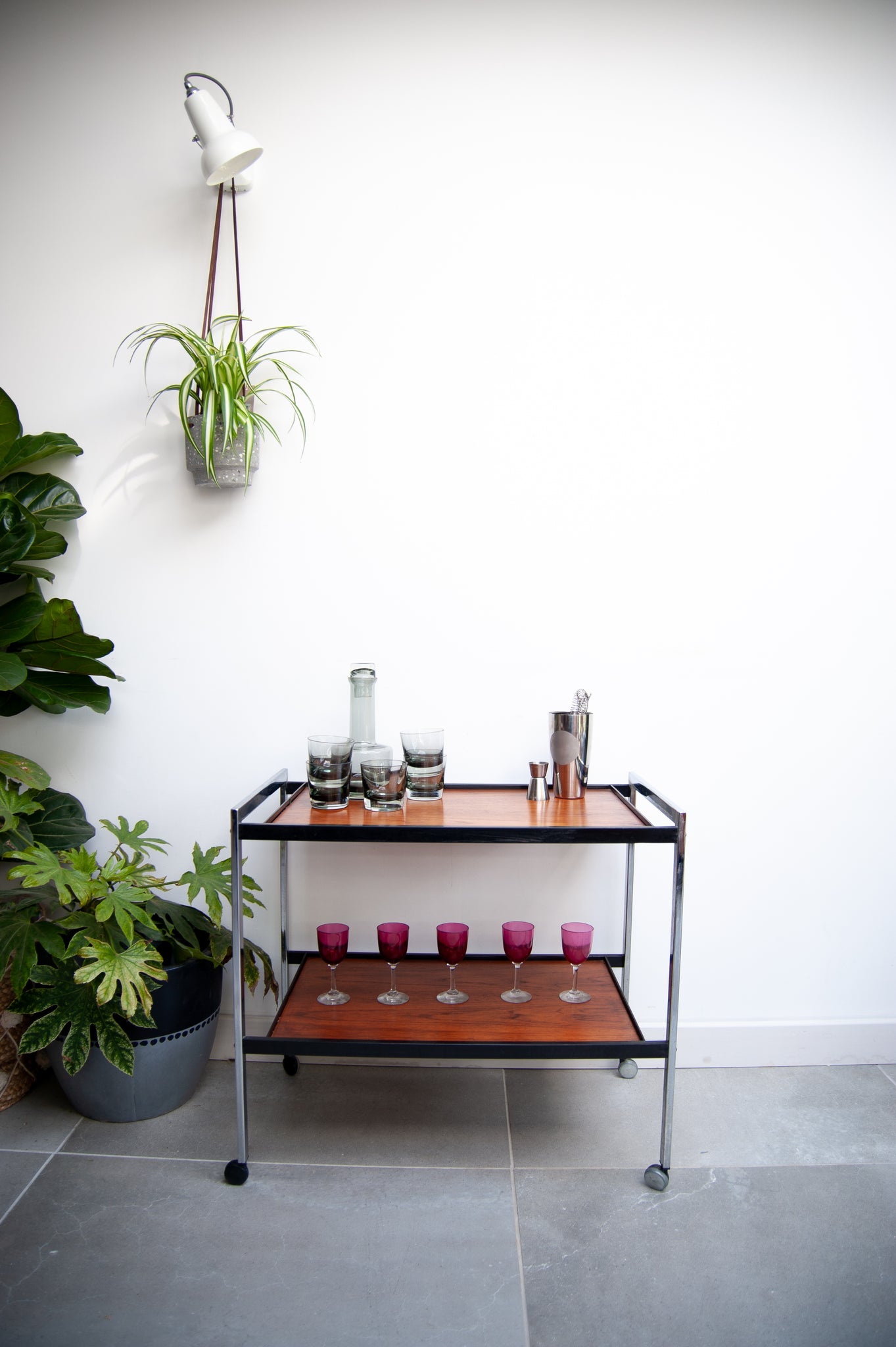 Howard Miller Teak & Chrome Cocktail Trolley / Bar