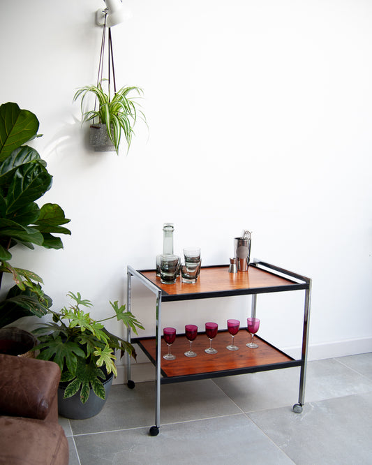 Howard Miller Teak & Chrome Cocktail Trolley / Bar