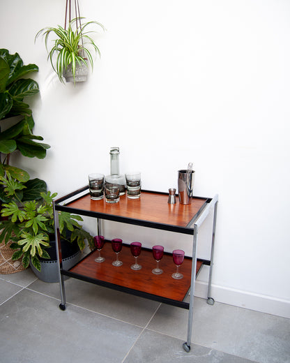 Howard Miller Teak & Chrome Cocktail Trolley / Bar
