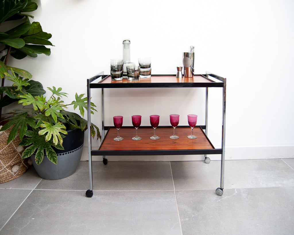 Howard Miller Teak & Chrome Cocktail Trolley / Bar