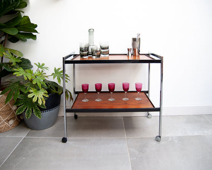 Howard Miller Teak & Chrome Cocktail Trolley / Bar