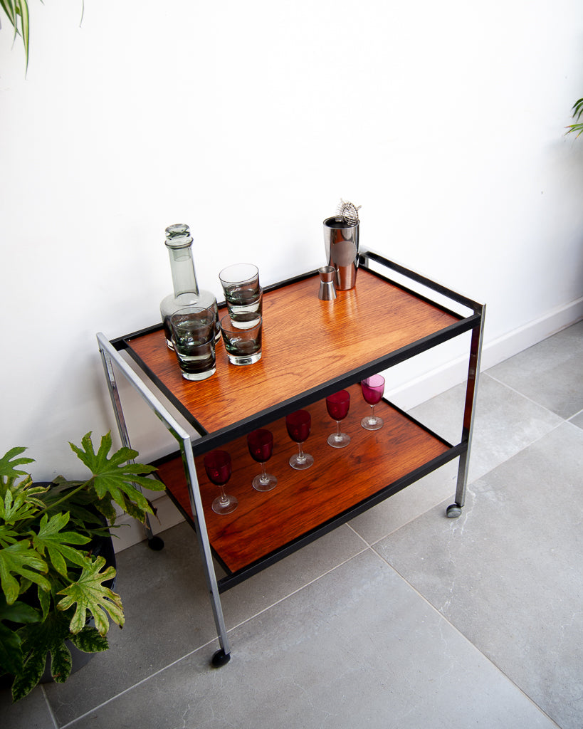 Howard Miller Teak & Chrome Cocktail Trolley / Bar