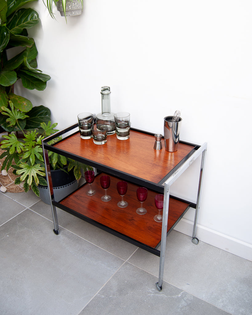 Howard Miller Teak & Chrome Cocktail Trolley / Bar