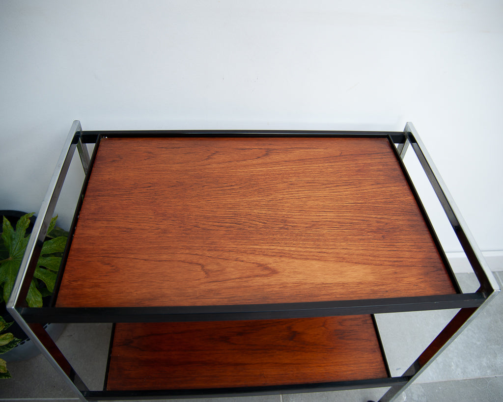 Howard Miller Teak & Chrome Cocktail Trolley / Bar