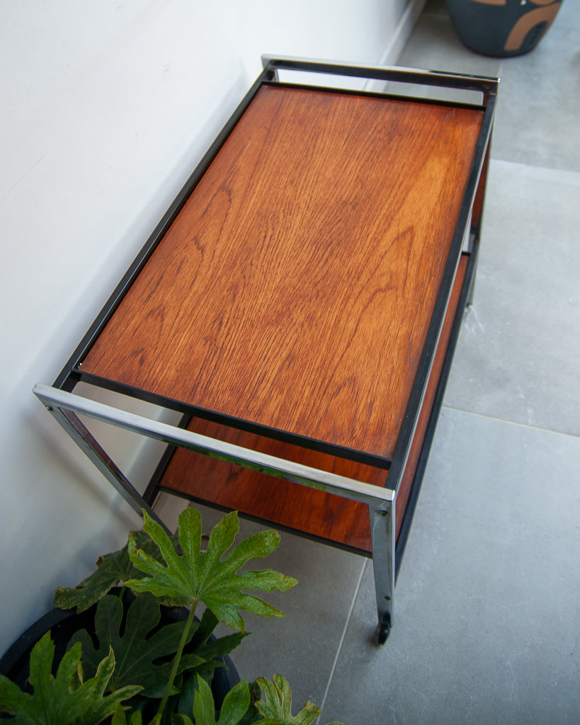 Howard Miller Teak & Chrome Cocktail Trolley / Bar