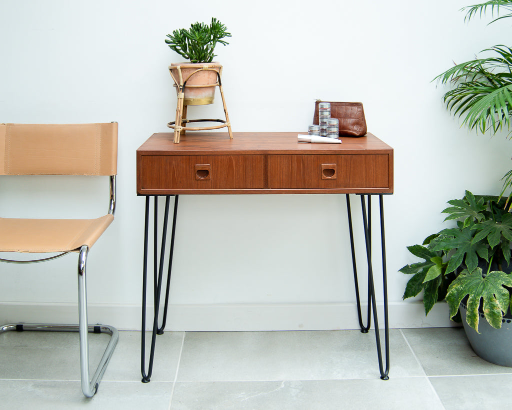 Teak Console Table With Hairpin Legs