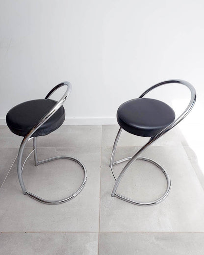 Post Modern Italian Chrome Bar / Kitchen Stools (Pair)