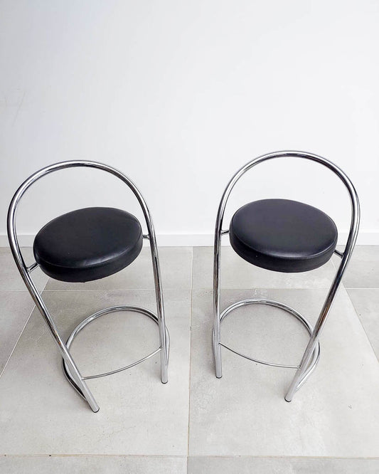Post Modern Italian Chrome Bar / Kitchen Stools (Pair)