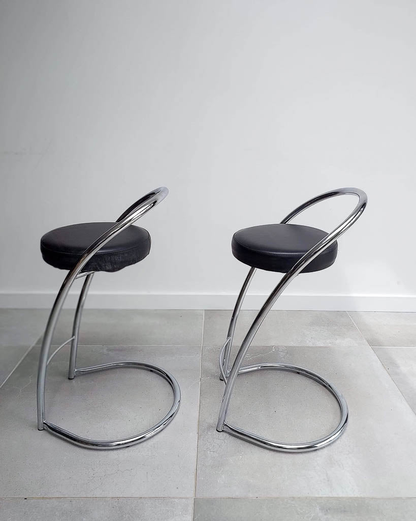 Post Modern Italian Chrome Bar / Kitchen Stools (Pair)