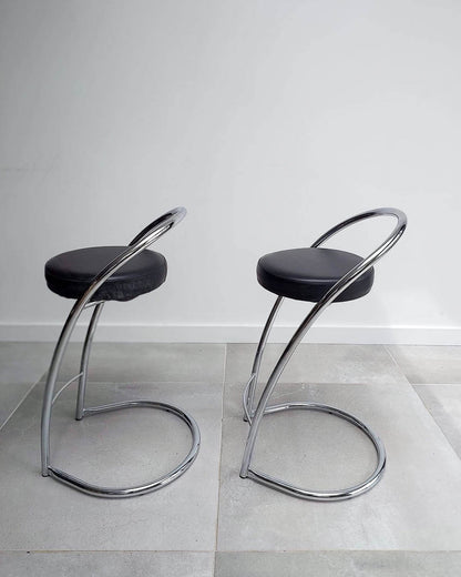 Post Modern Italian Chrome Bar / Kitchen Stools (Pair)