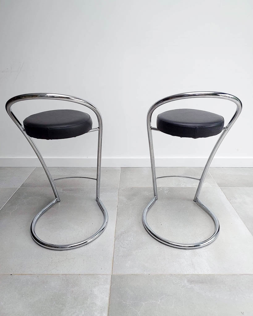 Post Modern Italian Chrome Bar / Kitchen Stools (Pair)