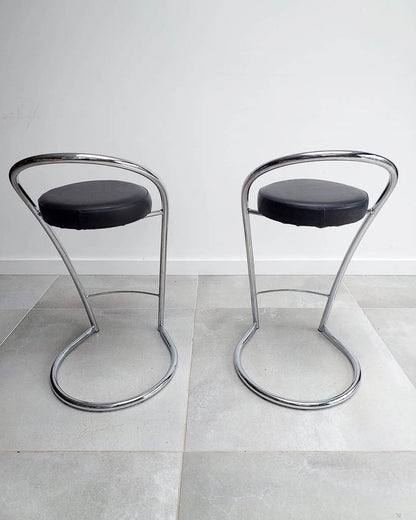 Post Modern Italian Chrome Bar / Kitchen Stools (Pair)