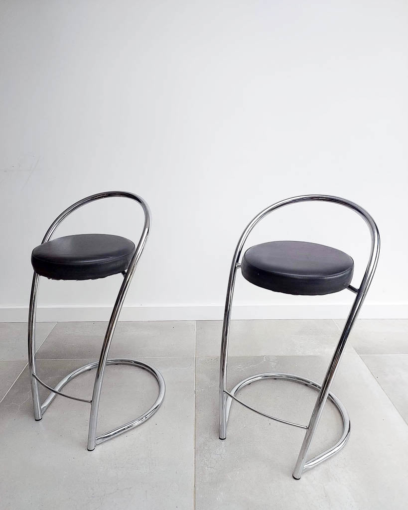 Post Modern Italian Chrome Bar / Kitchen Stools (Pair)