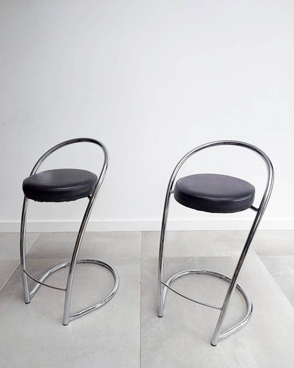 Post Modern Italian Chrome Bar / Kitchen Stools (Pair)