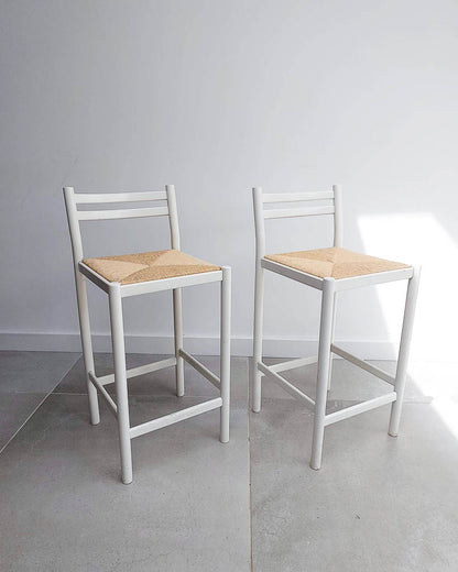 Mid Century White Kitchen / Low Bar Stools (Pair)