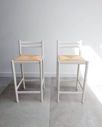 Mid Century White Kitchen / Low Bar Stools (Pair)