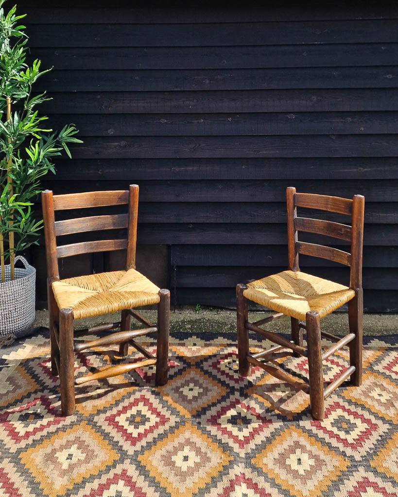 Vintage Country Oak Chairs (Pair)