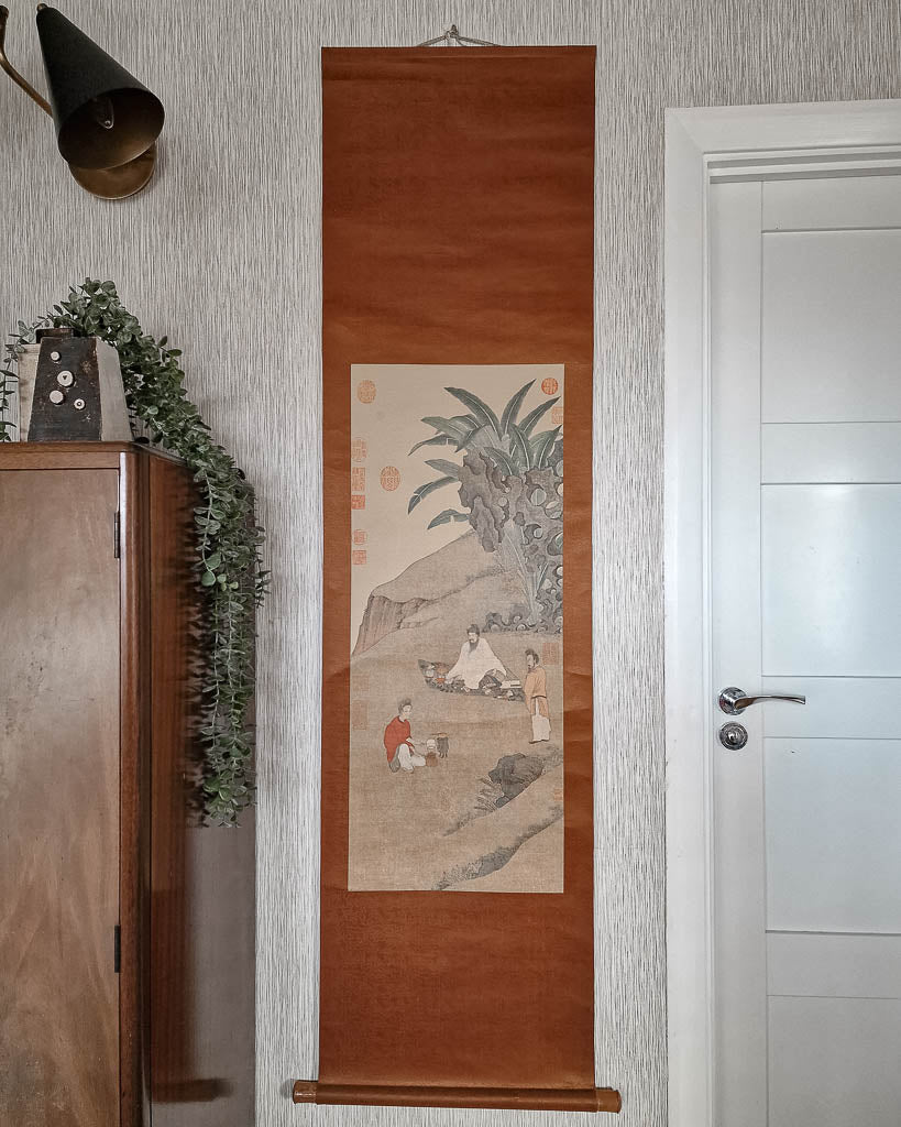Vintage Japanese Hanging Scroll of Warriors (Brown)