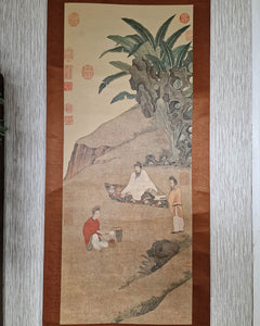 Vintage Japanese Hanging Scroll of Warriors (Brown)