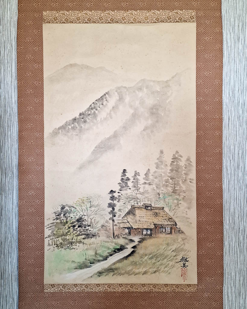 Vintage Japanese Hanging Scroll of House (Boxed)