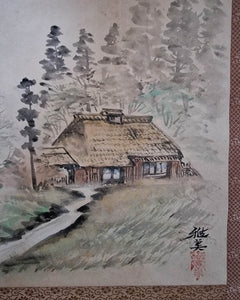 Vintage Japanese Hanging Scroll of House (Boxed)