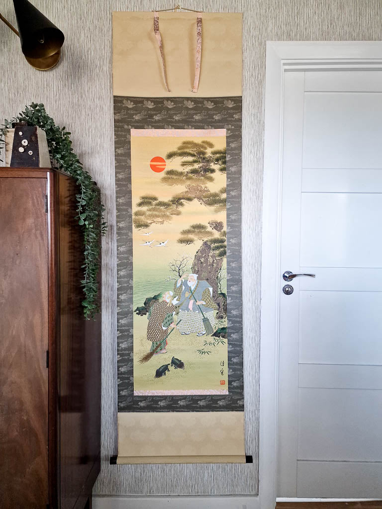 Vintage Japanese Hanging Scroll of Warriors (Boxed)