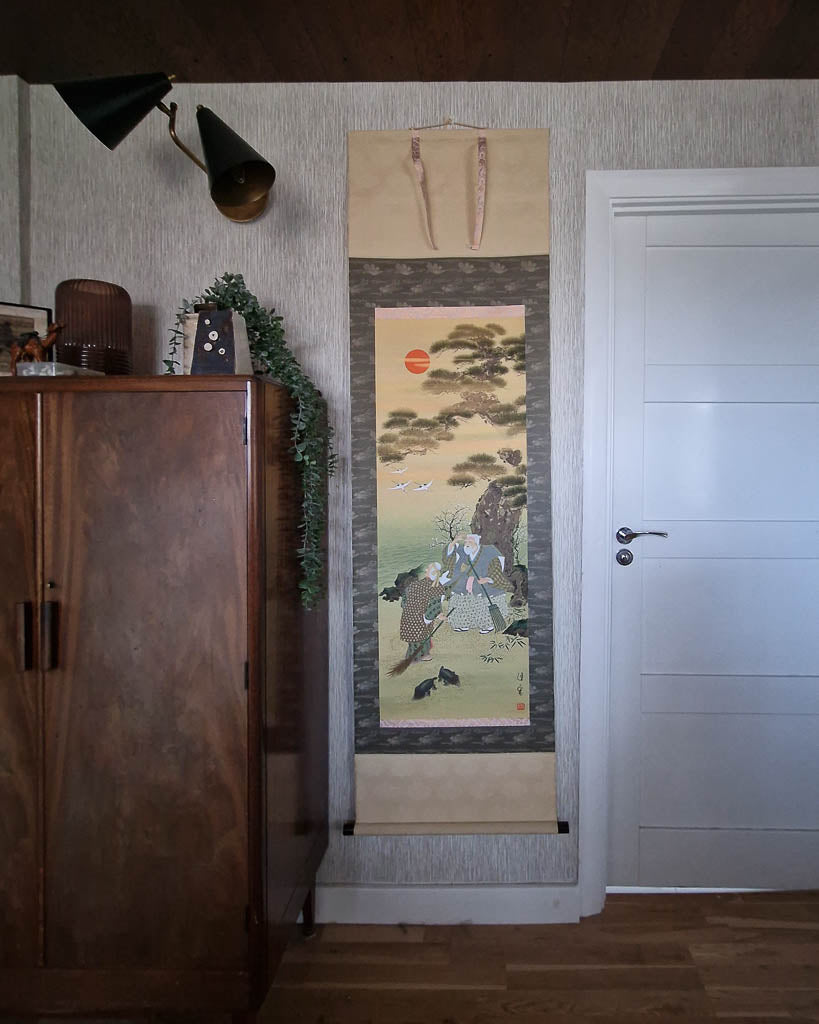 Vintage Japanese Hanging Scroll of Warriors (Boxed)