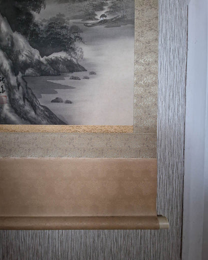 Vintage Japanese Hanging Scroll of Mountain Landscape (Grey)
