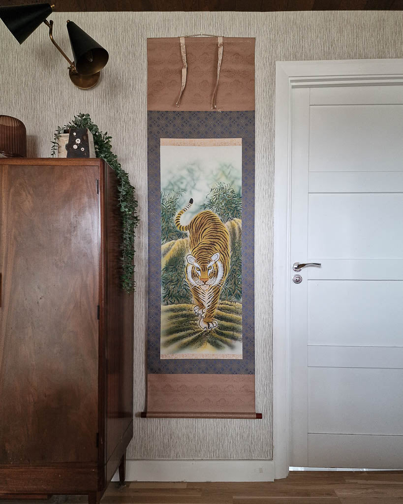 Vintage Japanese Hanging Scroll of Tiger (Blue)