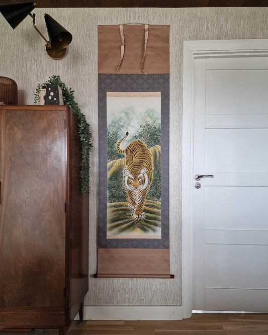 Vintage Japanese Hanging Scroll of Tiger (Blue)