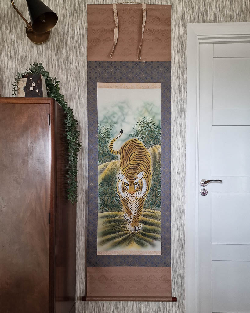 Vintage Japanese Hanging Scroll of Tiger (Blue)