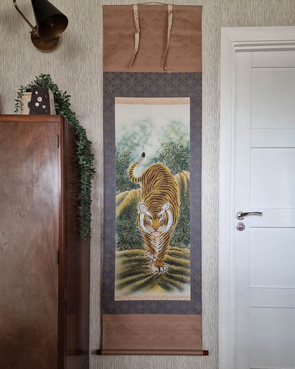 Vintage Japanese Hanging Scroll of Tiger (Blue)